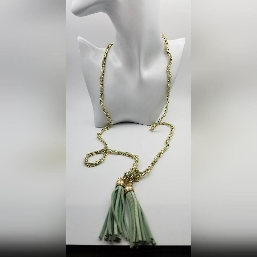 Mint Indian tassel necklace statement jewelry